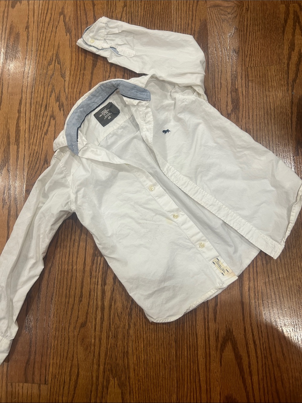 H&M White Kids Button-Down Shirt Jacket with Blue Whale Embroidery